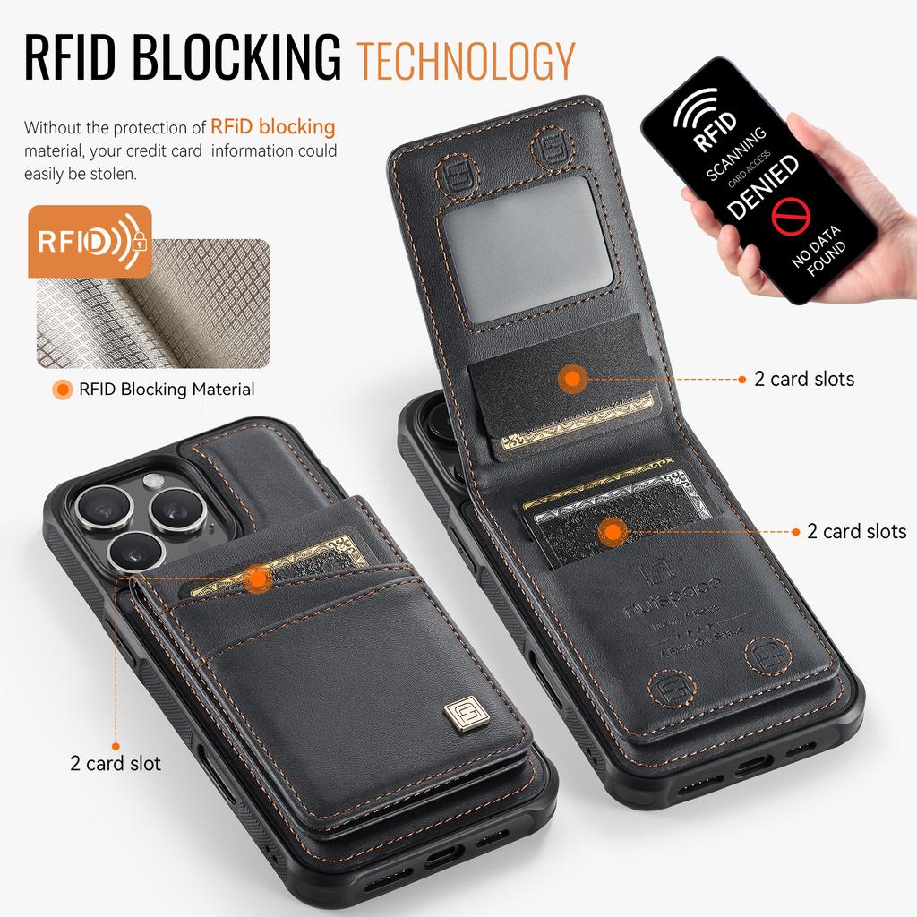For iPhone 16 Pro Case AUTSPACE A12 Leather Back Cover with Magnetic Detachable Card Bag Kickstand