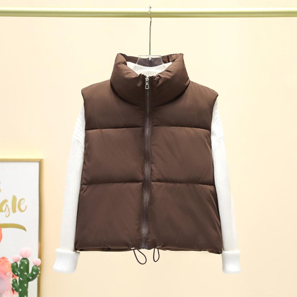 New Arrival Winter Cotton Vest for Women, Loose Fit Korean Style Slimming Simple Stand Collar Short Sleeveless Jacket