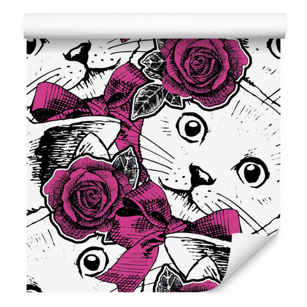 Cats and Roses Wallpaper for Living Room and Bedroom 50x1000