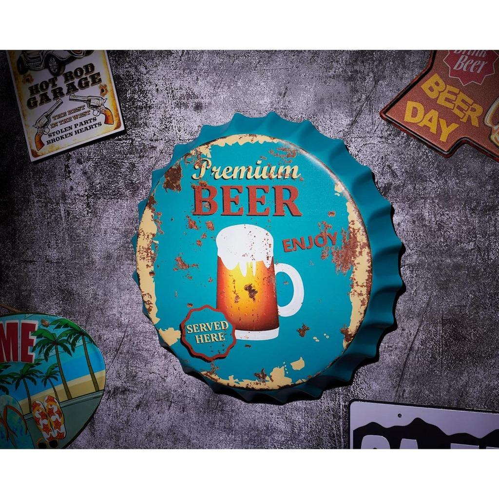 Decorative Metal Bottle Caps Wall Sign Plates - 14X14 Inches – Premium-Beer-Enjoy | Metal Wall Hanging Bottle Cap for Home, Farmhouse