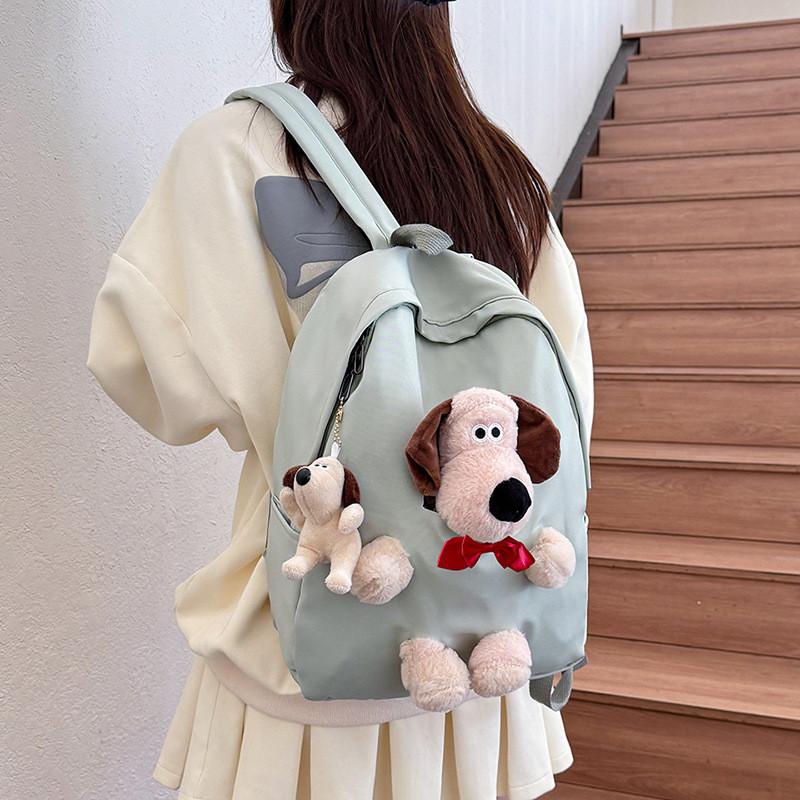 Bow Puppy Theme Plush Backpack Outdoor Leisure Large Capacity Cartoon Schoolbag
