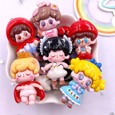 Resin Colorful Kawaii Prince Boy Princess Girl Flat Back Stone Cartoon Figurines 6PCS Scrapbook DIY Bow Decor Accessories Crafts