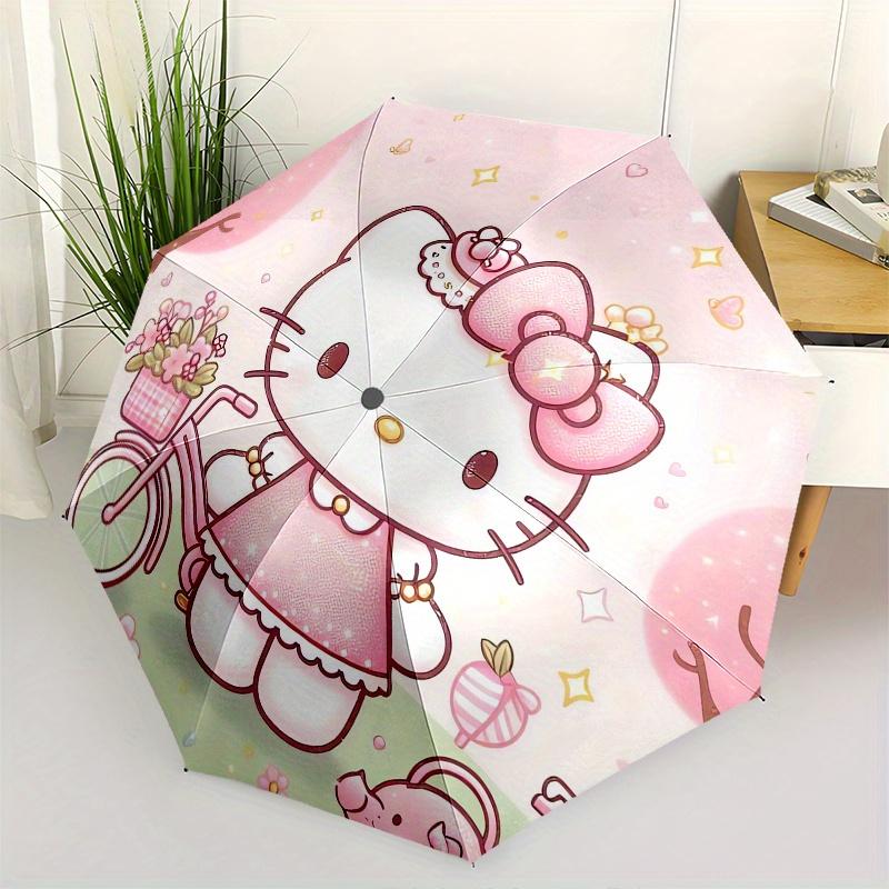 

Hello Kitty,Pink Theme Automatic Folding Umbrella-Simple 8-Rib Design, Bright Cartoon Pattern, Durable Iron Frame, Suitable For Travel, Outd