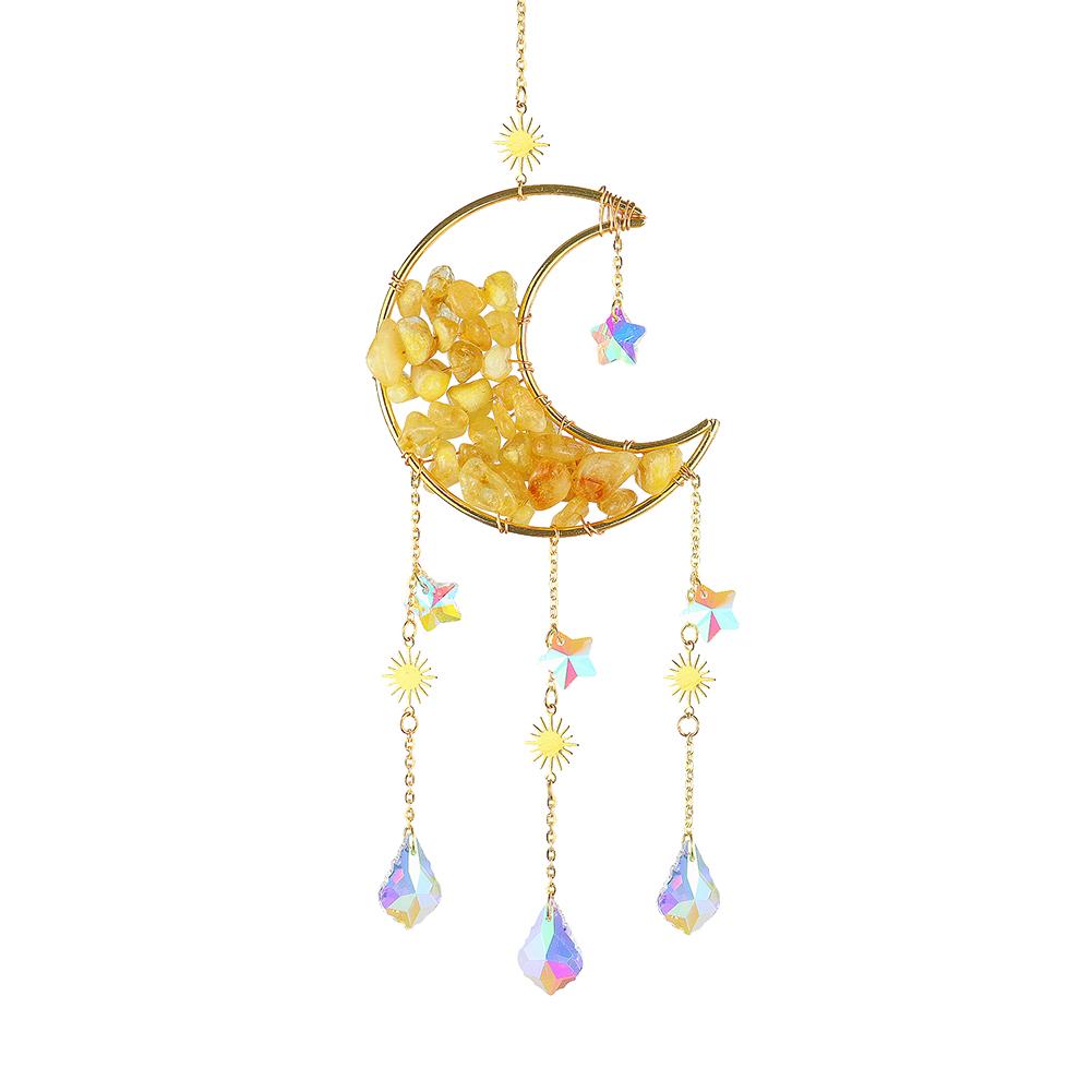 Metal Moon Crystal Frame Pendant  Hangable Window Accessories for Balcony