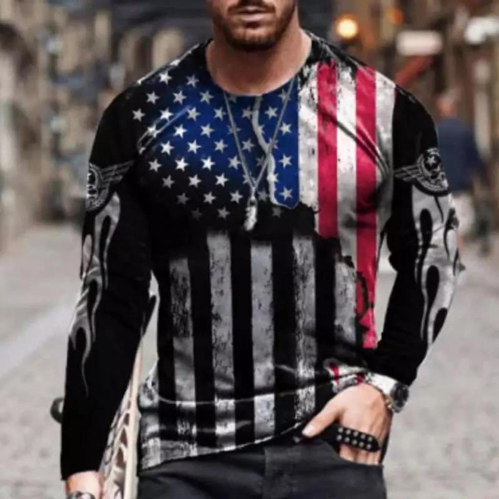 ETST31 2024 Heren T-shirts Lange Mouw 3D Print Top Casual Katoen Vintage T-shirt Vintage Route 66 Tee Los Sport O-hals Kleding 5xl 2XL