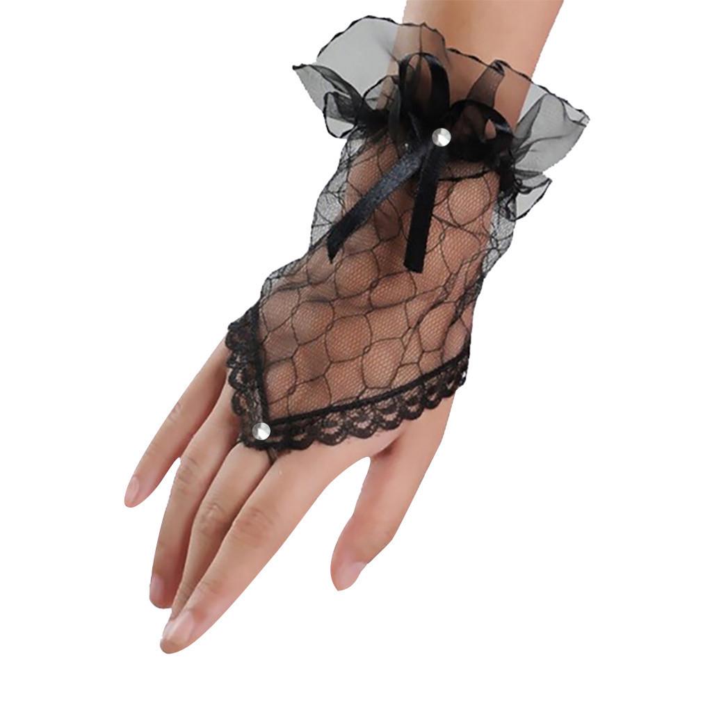 Yummy Bee Lace hansker Fingerless Fancy Dress Hønefest kvinner Bryllup Kort Prom