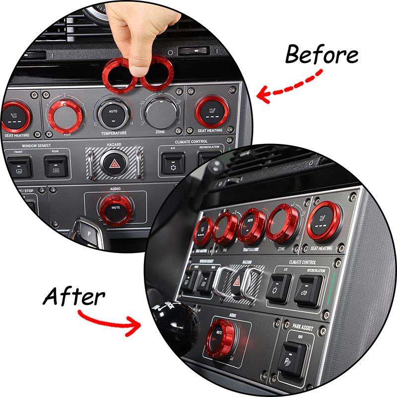 For INEOS Grenadier 2020-2026 Aluminum Alloy Red Car Central Control Air Conditioning Volume Knob Ring Decorative Accessories