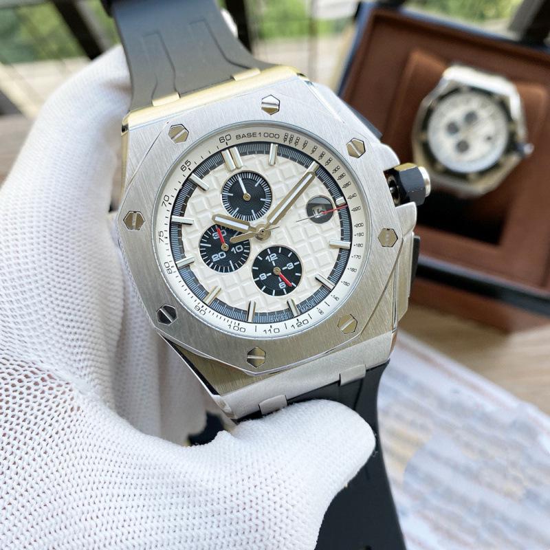 

2024 Мужские Высококлассные Шестистрелочные Кварцевые Часы Royal Oak с Силиконовым Стальным Ремешком