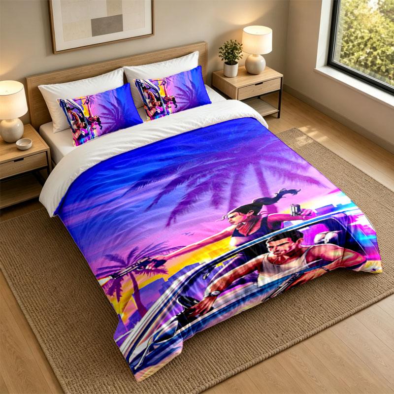 3Pcs Bedding SetGTA Soft Bed Sheet and Two Pillowcases Home Bedroom Decor