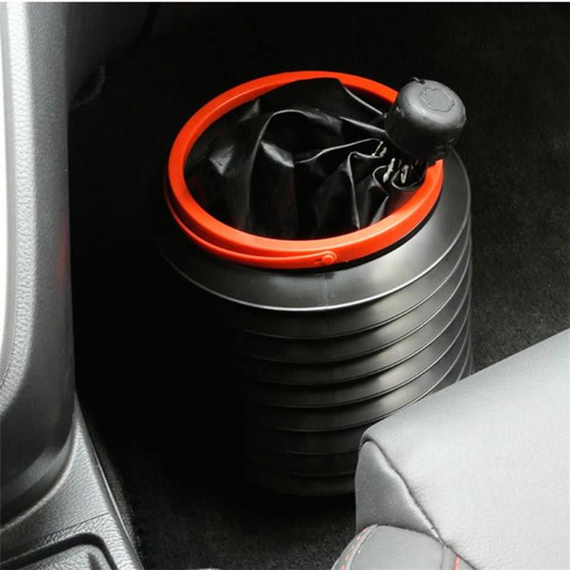 Retractable Folding Car Trash Bin Garbage Can Auto Wash Telescopic Bucket Folding Organizer Container Holder Universal Black