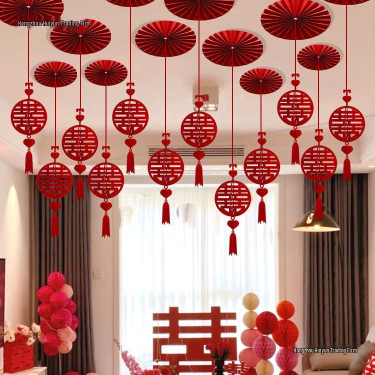 Double Happiness Wedding Ceiling Decorations: Bridal Bedroom & New Home Fan Ornaments