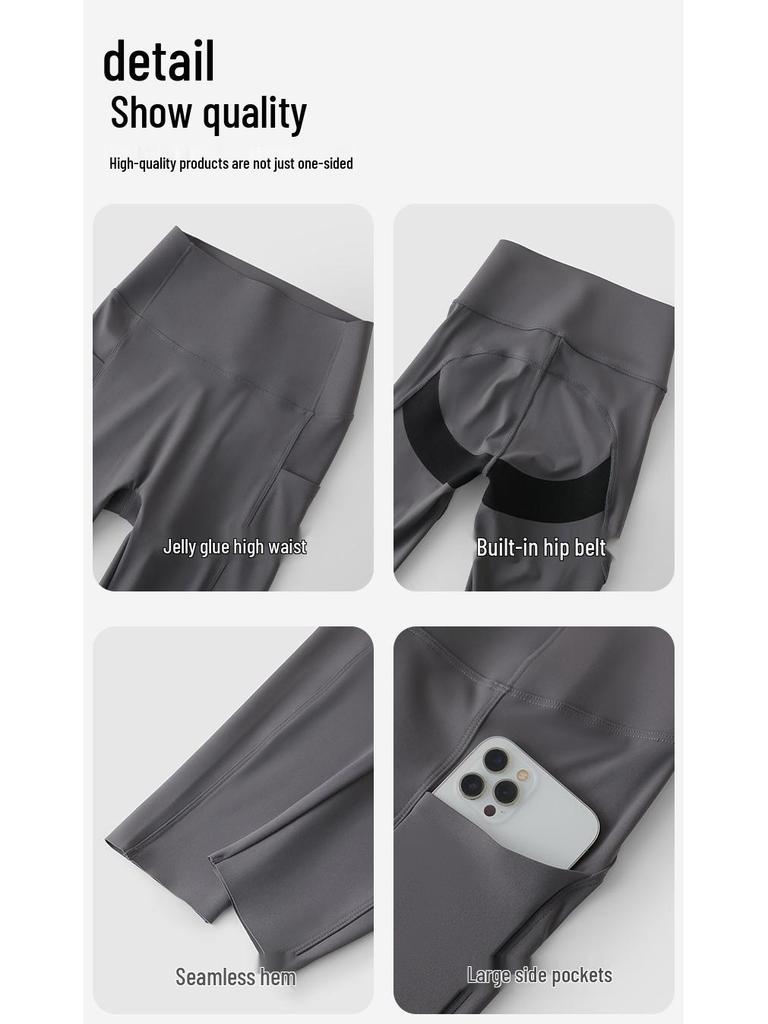 Women's High Waist Pocket Yoga Pants - Summer Three-Quarter Length, Shark Skin, Nude Feel, Hip Lifting, Thin Outward Wear