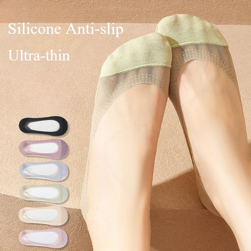 Women's Mesh Invisible Socks Cotton Sweat Wicking Breathable Boat Socks Anti-slip Socks Spliced Socks