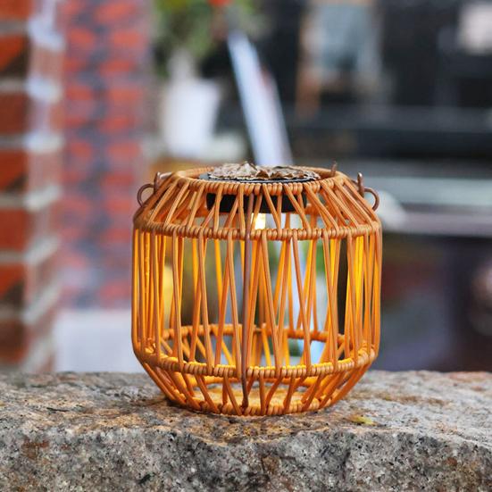 Solar Lantern with Top Handle Outdoor Hanging Rattan Lantern Weatherproof Bohemian Solar Light for Garden Balcony Patio Decoration