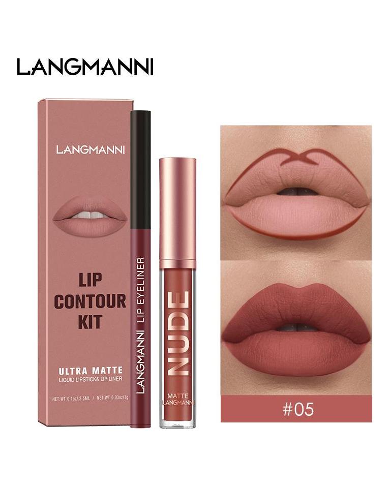 Langmanni Lipgloss Lipliner-Set 2 Sets nicht klebendes Cup-Matt-Lipgloss-Set