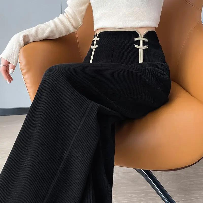 

Нові жіночі повсякденні штани з широкими штанинами в китайському стилі, складні, з високою посадкою, осінньо-зимові S чорний
