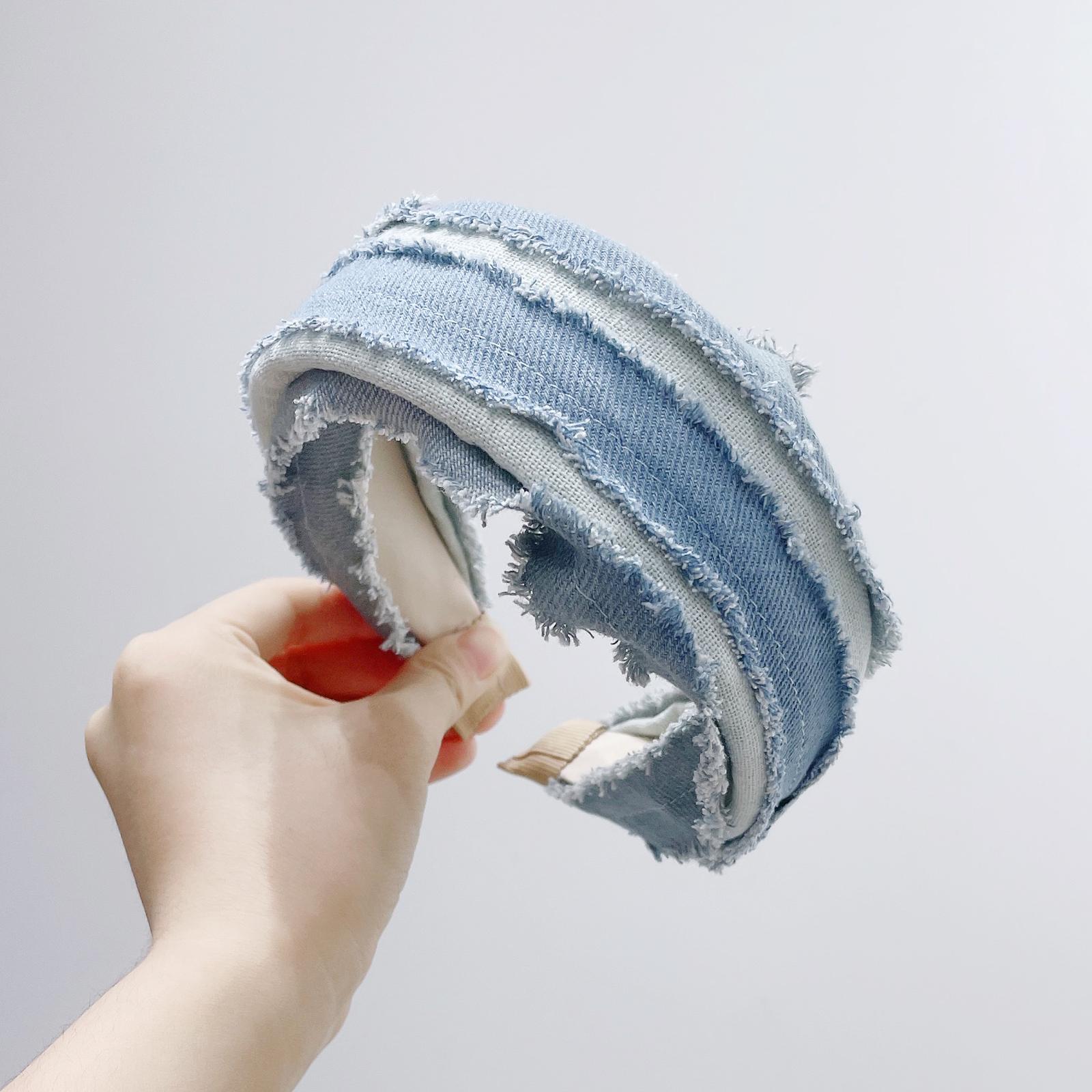 

PROLY Новая Мода Женская Повязка на Голову Широкая Джинсовая Повязка на Голову Винтажная Необработанный Край Головной Убор Взрослый Узел Посередине Аксессуары для Волос