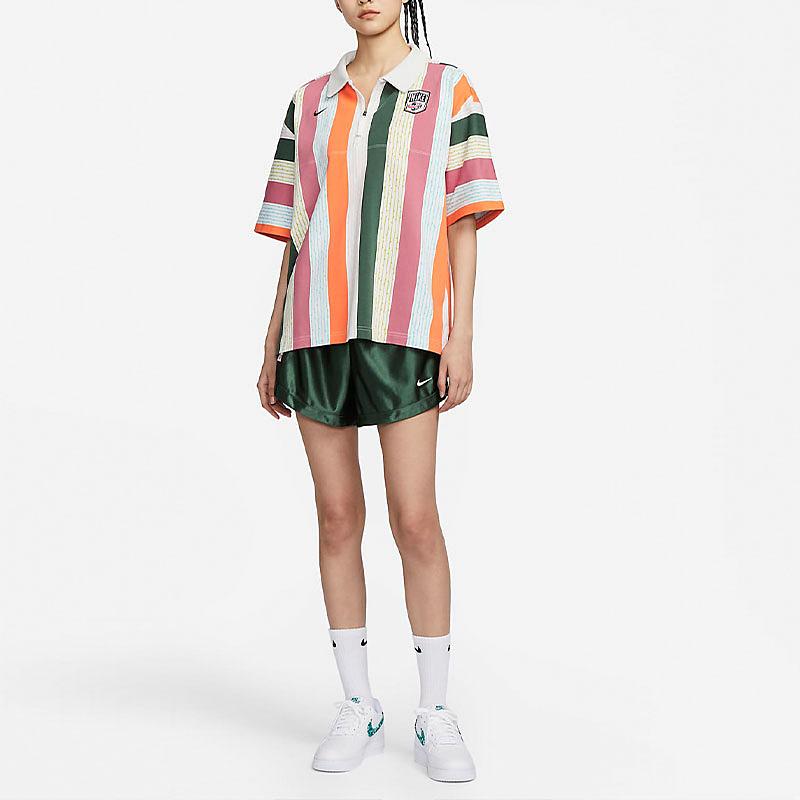 Nike Color-Block Striped Loose Print Short Sleeve Drop Shoulder T-Shirt Women Tops Summit-White FQ0701-123