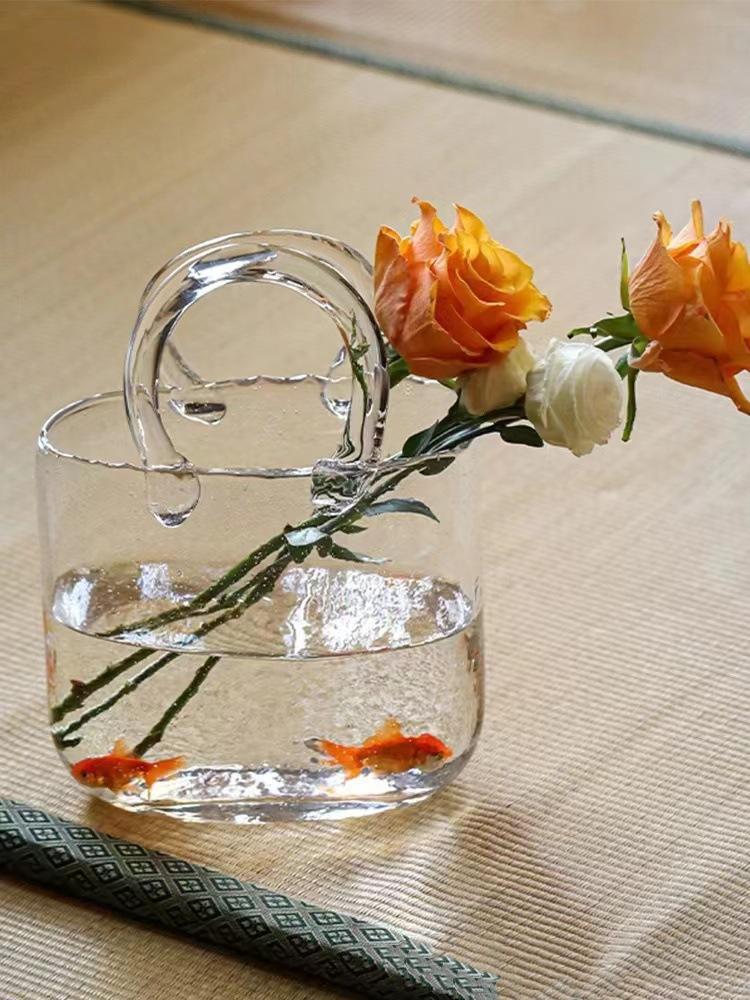 

Elegant Geometric Handbag Vase Chic Oblong Glass Decor for Hydroponic & Traditional Arrangements прозрачный