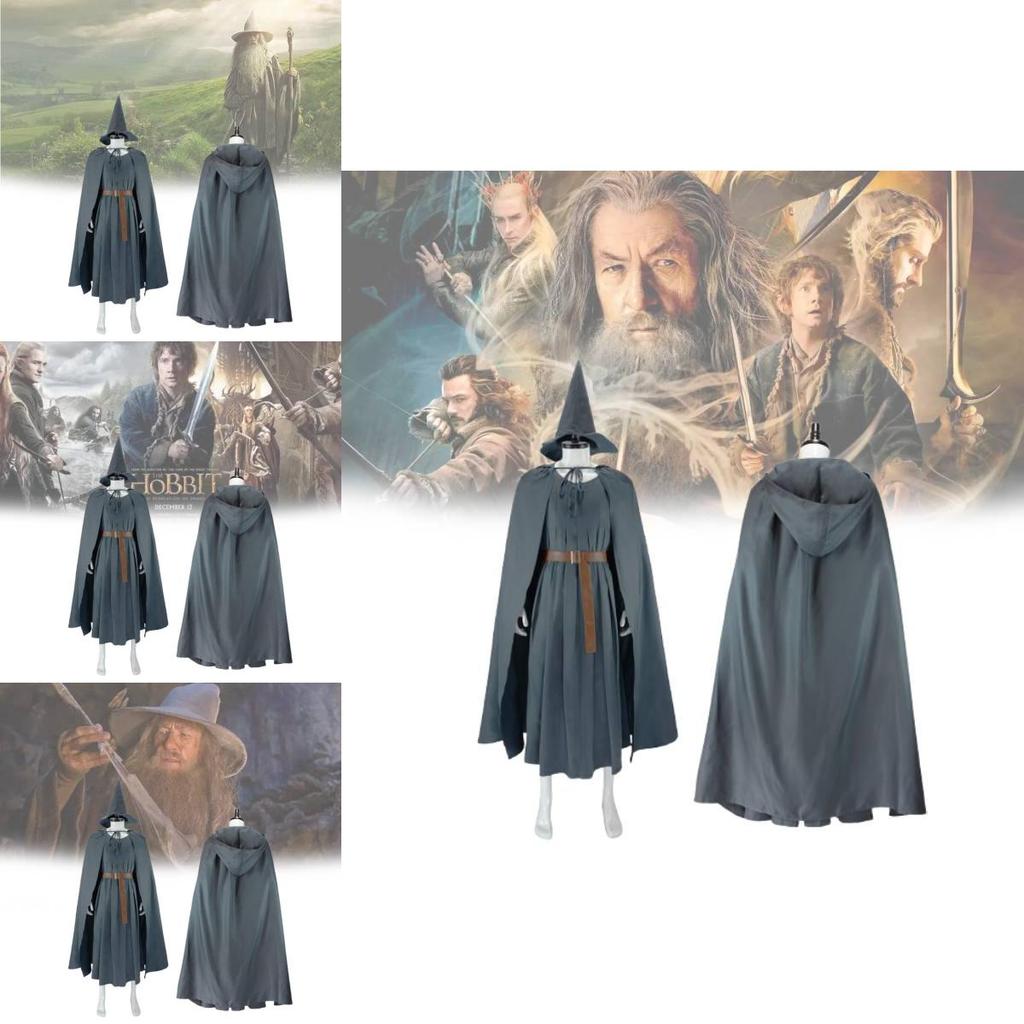 The Hobbit Gandalf Cosplay Costume With Cloak And Hat For Halloween Role Play