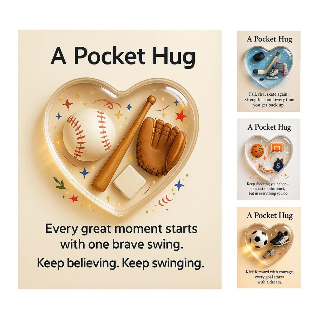 Heart Shaped Baseball Pocket Hug with Inspirational Gift Cards Football Soccer Pocket Hug Gift for Friends Family Colleagues