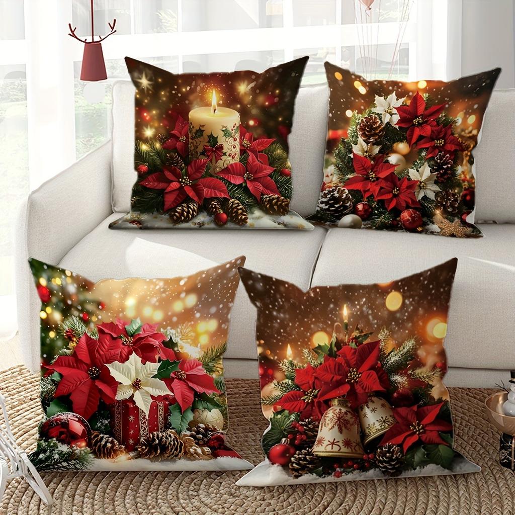 Weihnachtsdekoration Kissenbezug Blume Kerze Glocke Kissenbezug Wohnzimmer Sofa Kissenbezug Zimmer Heimdekoration