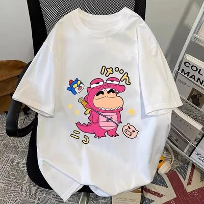 2025 Crayon Shin Chan Cute Cartoon Printed Summer Parent Dress Adult Children Short Sleeve Loose Y2k Casual Fashion Tshirt Tops