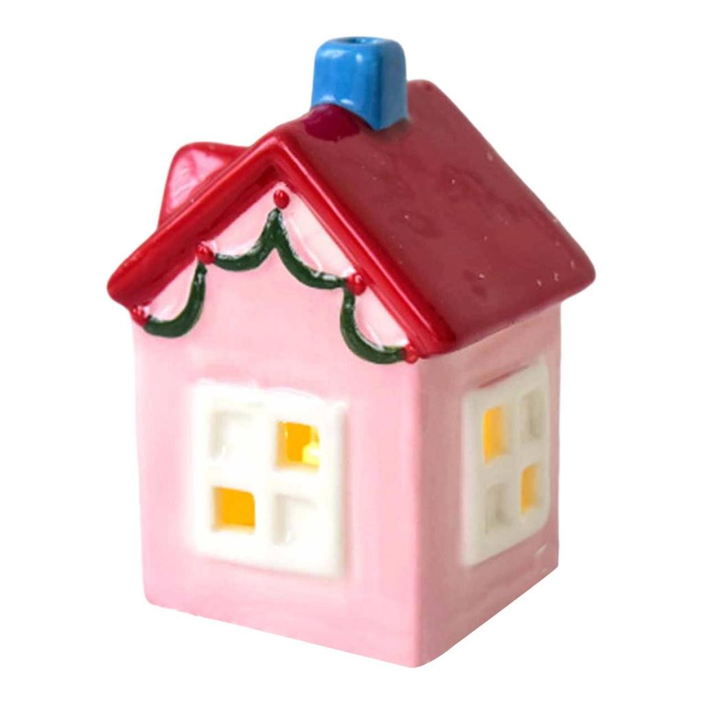 Ceramic Christmas Village House Ornament Decoration Versatile Statue Craft Accessory with LED for Indoor Holiday Shelf Table