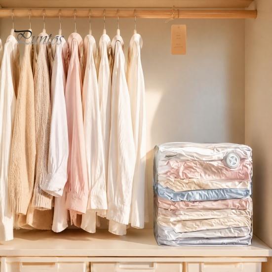 Organizzazione Camera del Dormitorio 2 Pezzi Sacchetti Sottovuoto per Vestiti, Sacchetti di Stoccaggio a Compressione Senza Pompa, Essenziali per la Casa Trasparenti Salvaspazio Viaggio