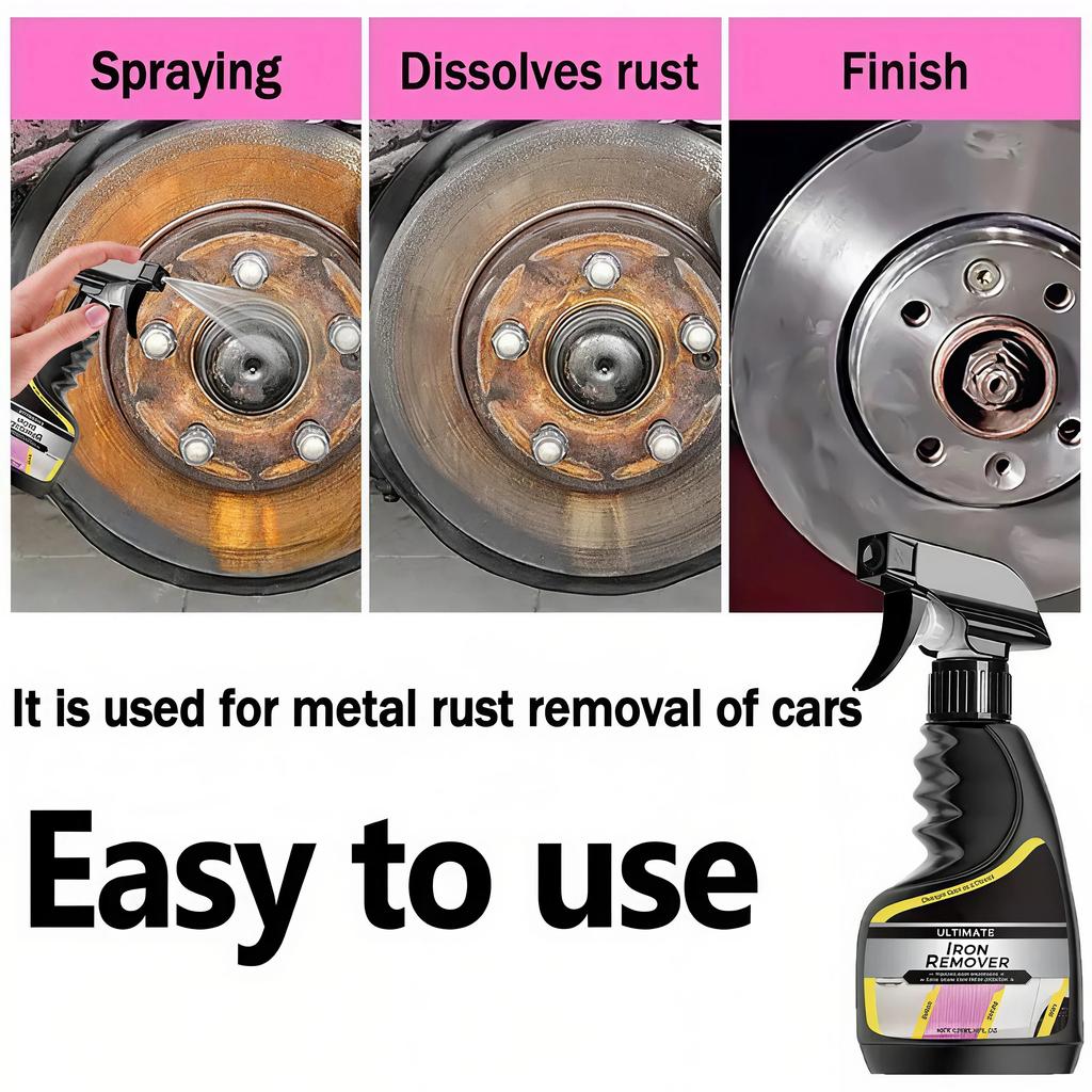 Car quick-care rust remover spray, car exhaust pipe rust remover, car wheel rim rust remover, metal powder cleaner
