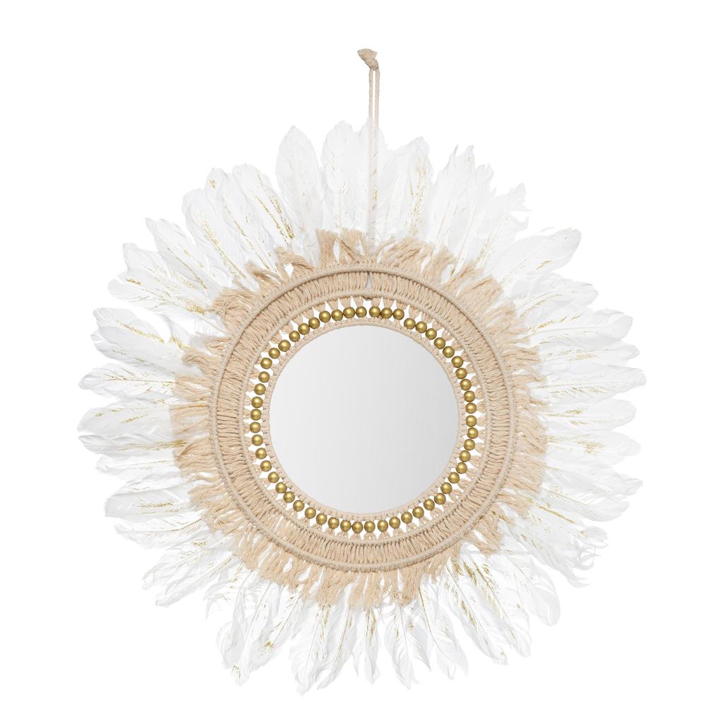 Round Boho Wall Mirror 50Cm White