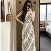 Fashion Striped Dress Women's Summer New Temperament Thin Waist Skirt Fashionable Strap Sleeveless Long Dress