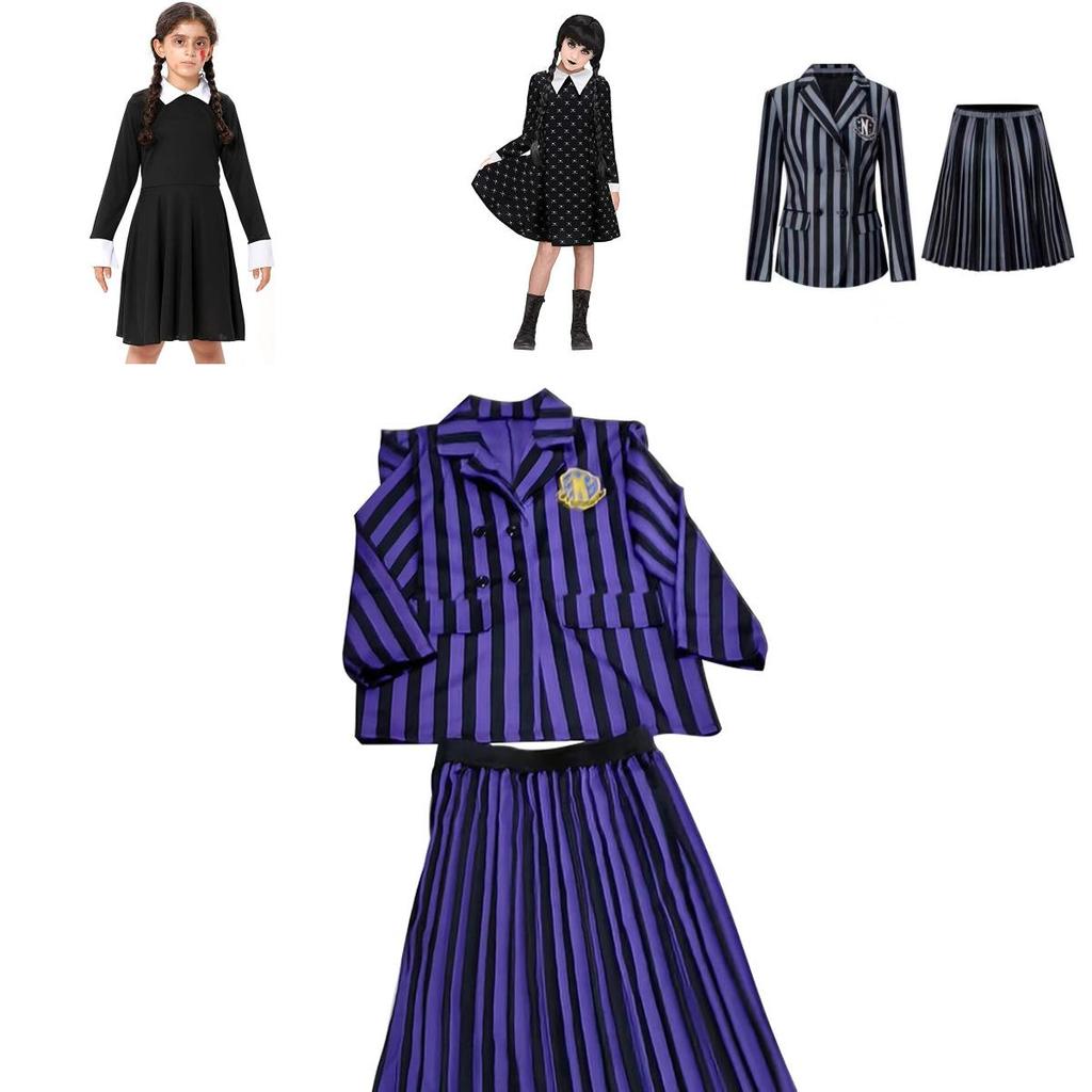 Halloween Wednesday Addams Role Playing Adult School Uniform Costume Set For Girls And Women