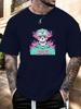 Mens Casual Tshirt Skull Love Flame Print Short Sleeve Round Neck Breathable Soft Oversized Edgy Daily Wear Tee