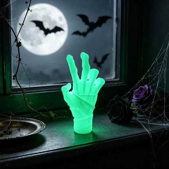 Glow in The Dark Spooky Figurine 3D Printed Mummy Hand Ornament, Statue with Bandage, Secret Room Landscaping Accessory Realistic Zombie for Halloween