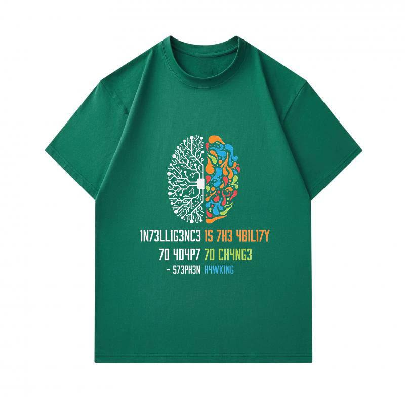 Men's 100% Cotton Crew Neck Short Sleeve T-Shirt, Creative Split Brain Art Intelligence Change Quote Print Casual Lightweight Tee for Daily Wear