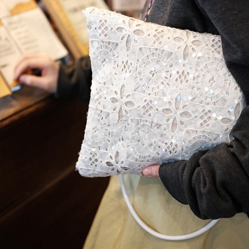 Hollow Out Embroidery Lace Shoulder Bag Flower Design Large Capacity Sequin Tote Bag Lightweight Women's Shopper Handbag CLE