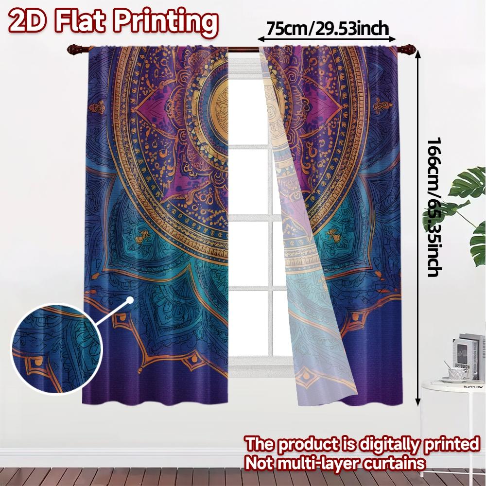 2D FLAT PRINTING 2pcs Curtains (Without Rod) Floral Mandala Design (2) Holiday Ramadan Printed Curtains Durable Polyester Fabric