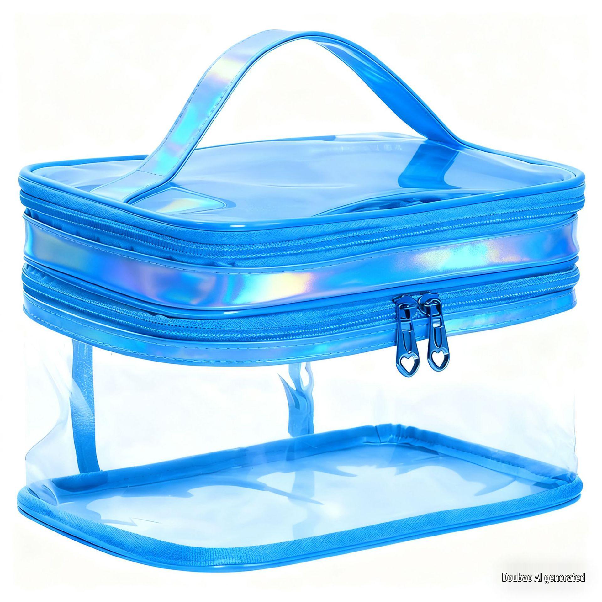 

Iridescent Double-Layer PVC Makeup Bag - Large Capacity Multifunctional Handbag 15x15x22 cm