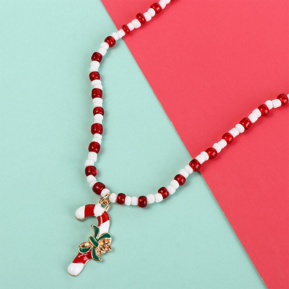 Clavicle Chain Christmas Necklace Christmas Tree Cartoon Pendant Choker Rice Beaded Chain  Girl