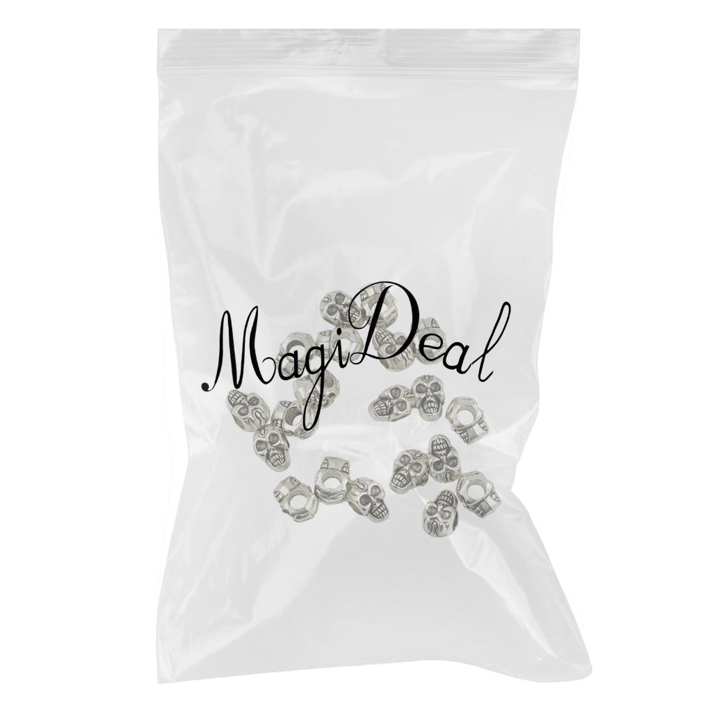 20 Stück tibetische silberne europäische 3D-Totenkopf-Halloween-Abstandsperlen mit großem Loch