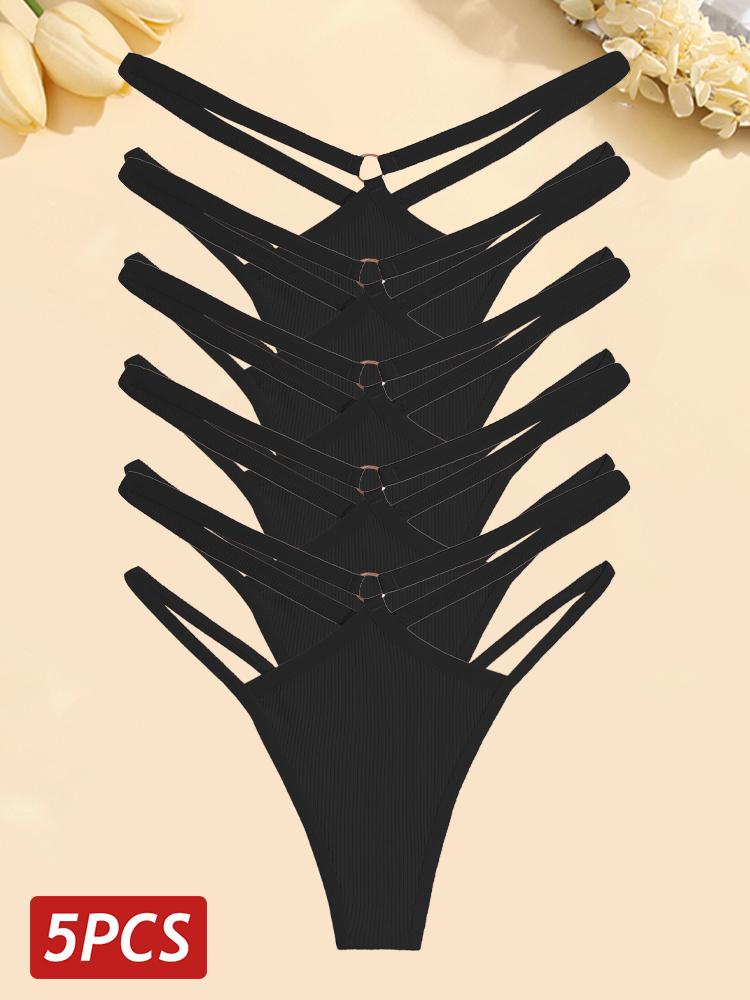 

FINETOO 5 шт./компл. женские хлопковые трусики сексуальные ажурные стринги женское дышащее нижнее белье металлическое кольцо стринги нижнее белье эластичное с низкой посадкой XL&5pcs