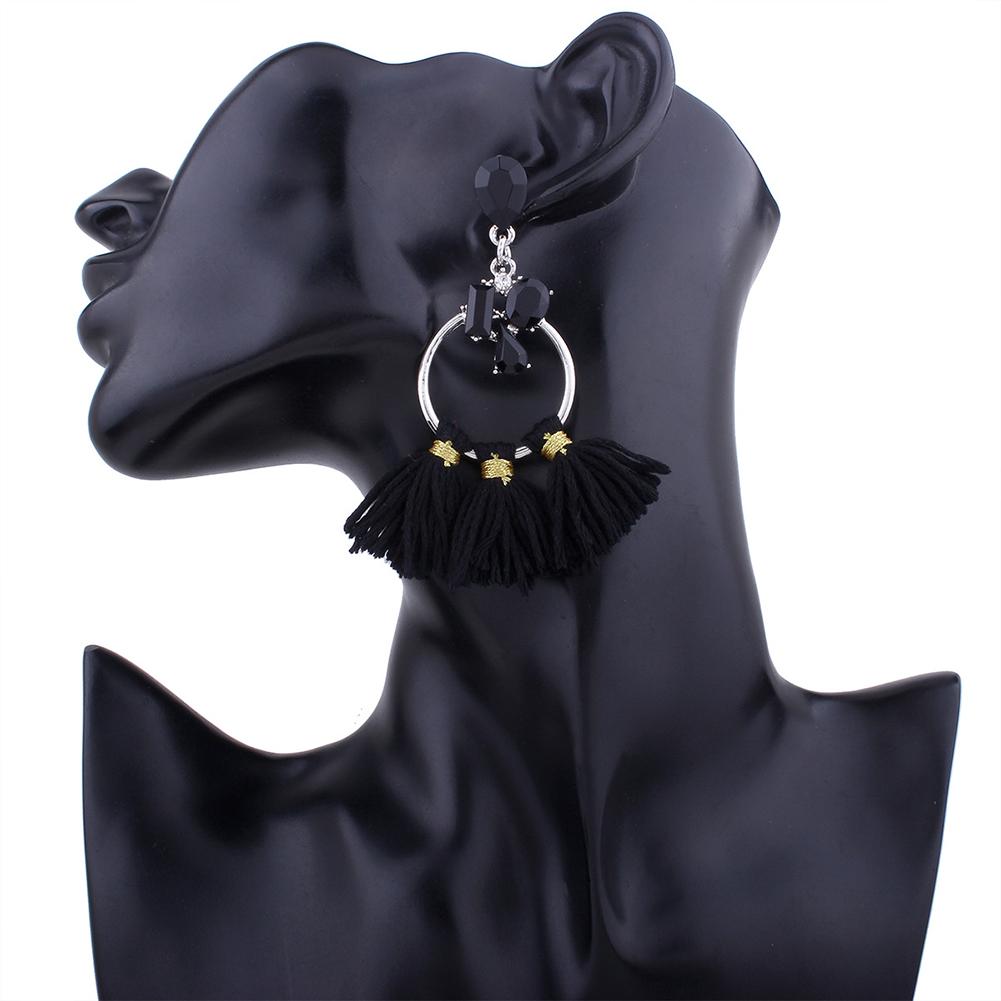 Damen Ethno Bohemian Übertrieben Fächer Fransen Lange Quasten Glitzernde Strasssteine Hängende Ohrringe Ohrhänger