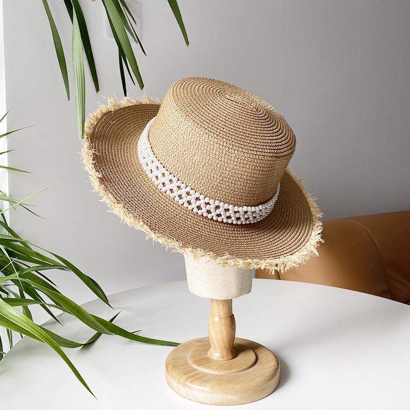 

Versatile Hat Style Straw Woven Sweet Pearlwomens Retro Sunshade Hatscaps хакі