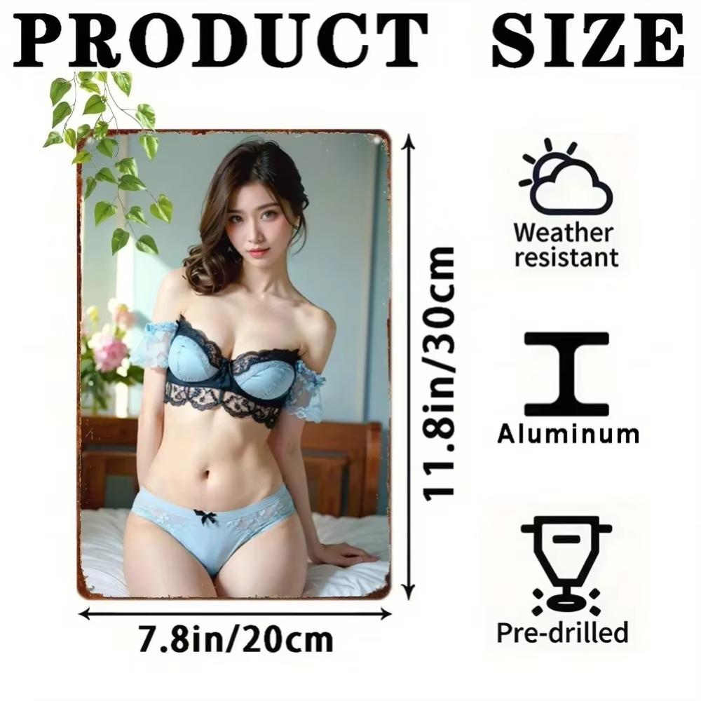 Vintage Blue Retro Lingerie Metal Tin Sign 8x12 Inch Wall Decor Home Bar