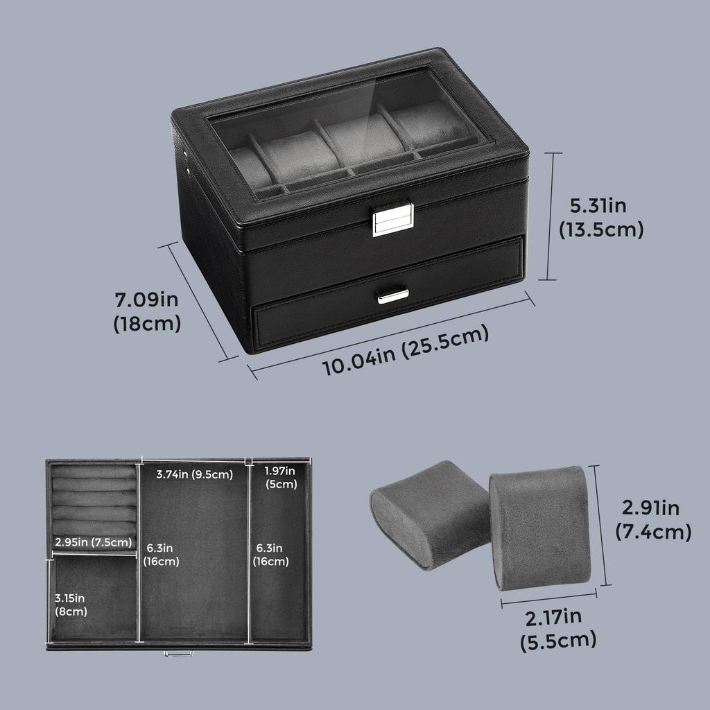 ProCase Watch PU Watch Storage Accessory Small Item Birthday Anniversary Gift Black Case, Material, 8-Watch Capacity, 2-Tier, Unisex, Box, Box, Case,