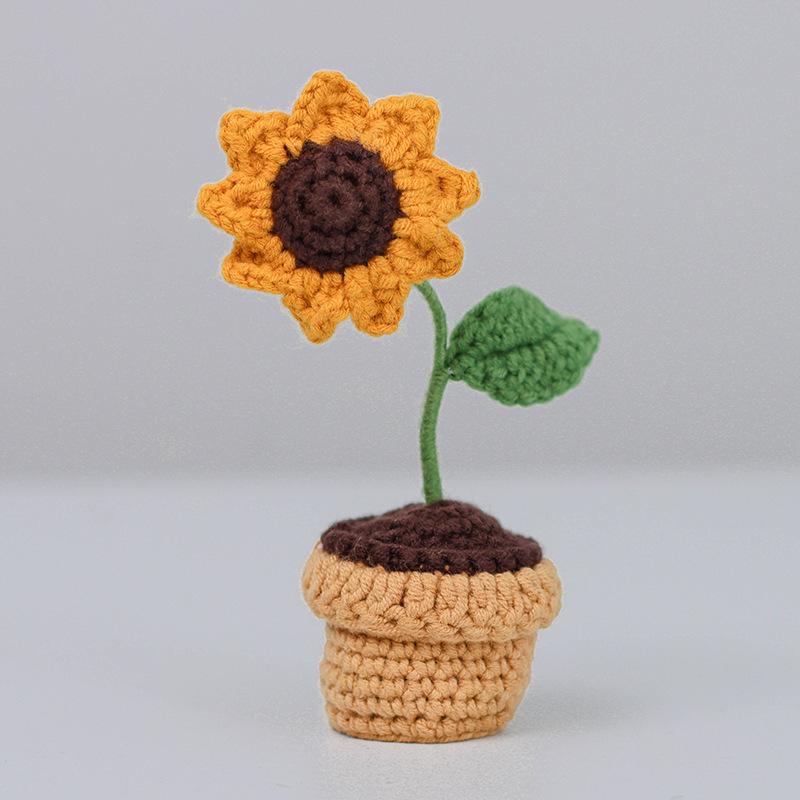 Crocheted Wool Flowers in Pots - Everlasting Indoor Ornaments for Car or Home