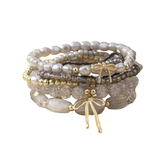 1 Set Bohemian Beaded Bracelets for Women Bow Knot Charm Holiday Bracelets Stackable Stretch Bracelets for Beach Summer Vacation Party