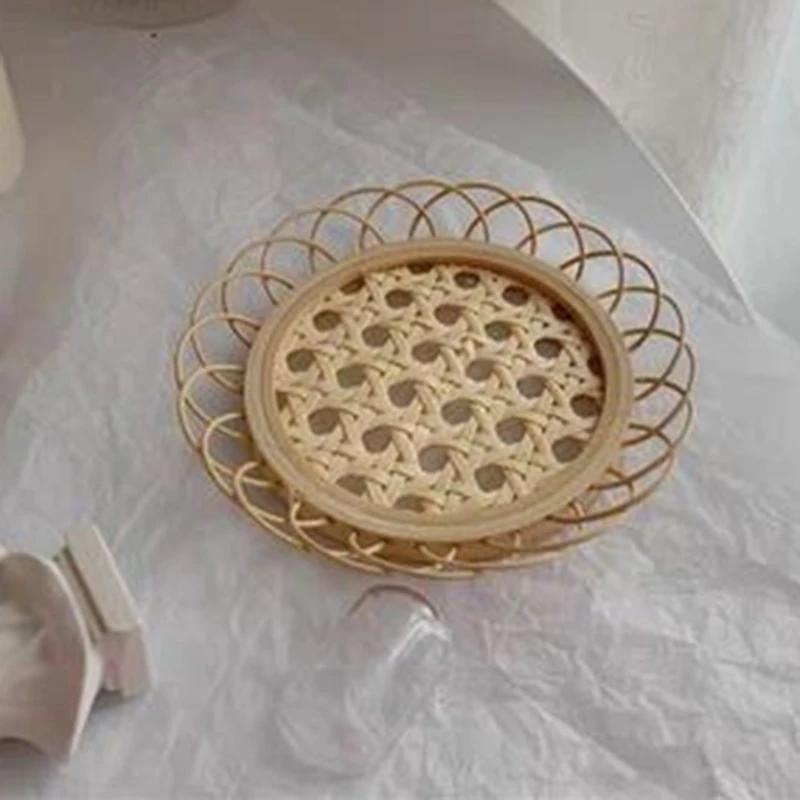 Home Decoration Natural Bamboo Woven Coaster Handwoven Rattan Cup Mat Handmade Placemat Coffee Shop Table Accessories
