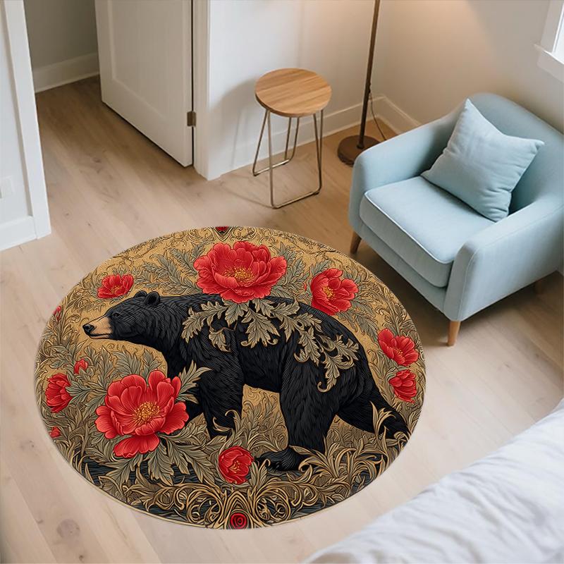 Vintage Bear pattern round rug,Carpet Rug for Living Room Bedroom Sofa Playroom Decor,Non-slip Floor Mat,Holiday Gifts and Birthday Gifts